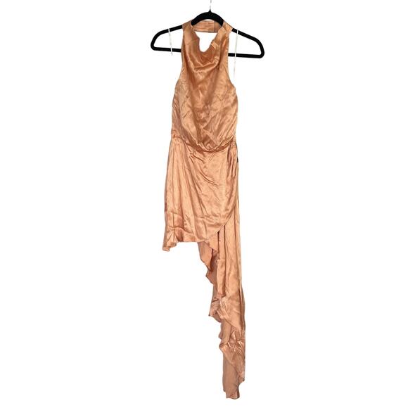 ELLIATT Women Camel Lambent Asymmetrical Halter Satin Dress Size S NEW Cowl Neck - Picture 2 of 10